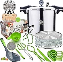 Supa Ant Pressure Canner 23 Qt with Canning Supplies Starter Kit - Canning Pressure Cooker with Gauge - Water Bath Canner Pot with Rack and Lid - Jar Lifter, XL Ladle, Jar Tongs, and Bubble Popper