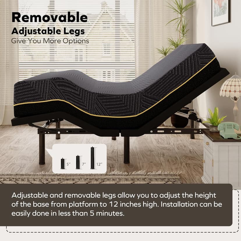 EGOHOME Full Size Adjustable Bed Base Frame and 14 inch Memory Foam Mattress, Independent Head and Foot Incline Electric Foldable Metal Bed Base Electric, Wireless Remote,Zero Gravity