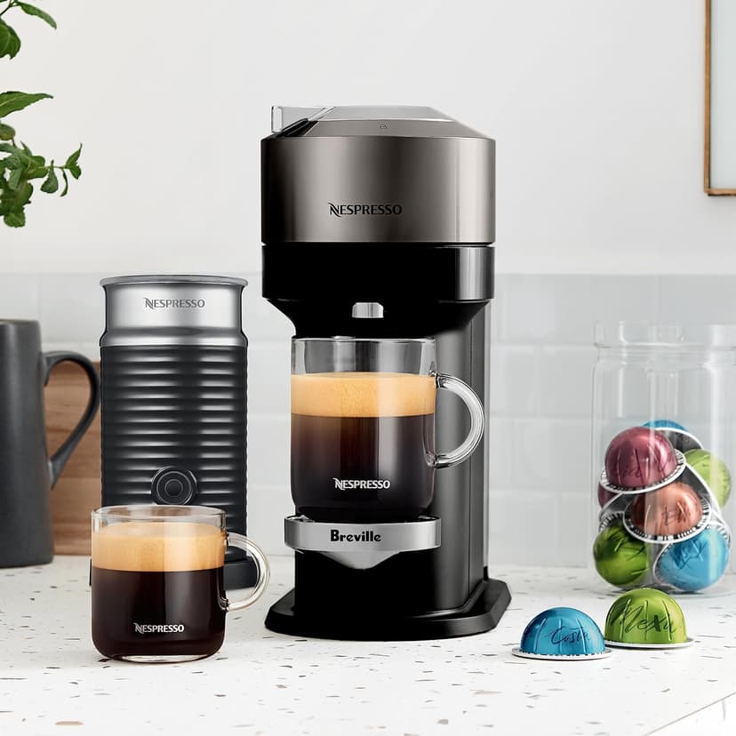 Nespresso Vertuo Next Deluxe Coffee and Espresso Maker, Pure Chrome with Aeroccino Milk Frother,1.1 liter, Black