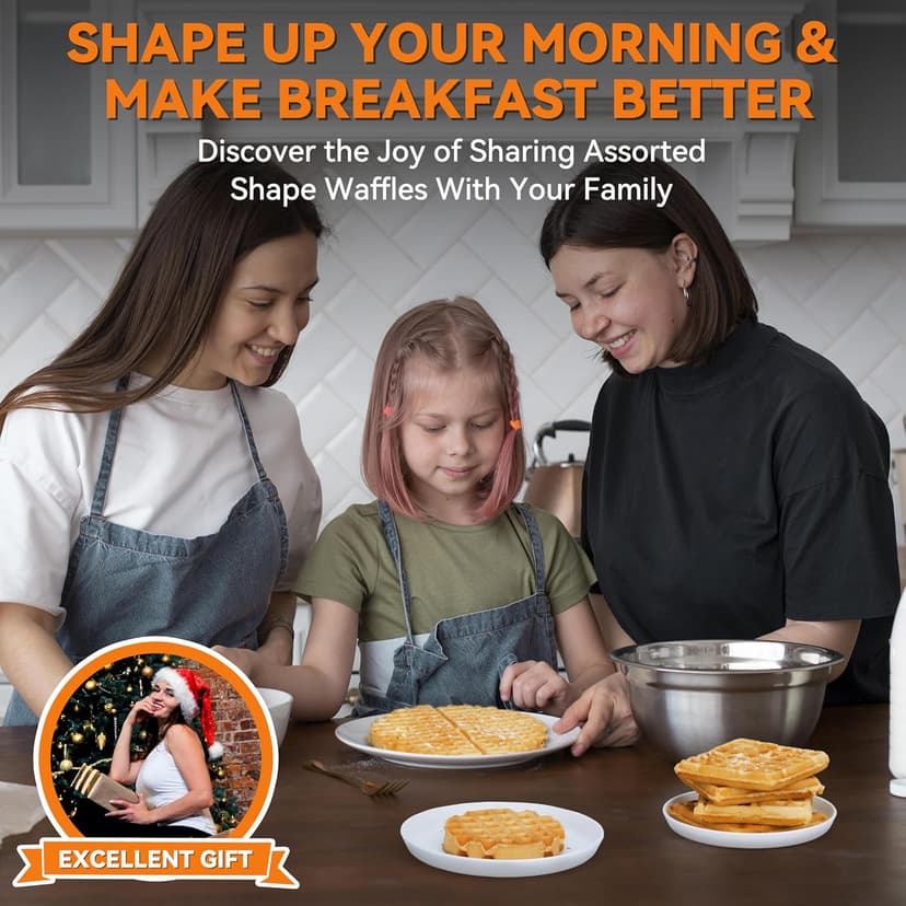Multi Shapes Waffle Iron Combo - Mini, American Classic, Belgian & Chaffle Maker, 2 Silicone Molds, Graphite