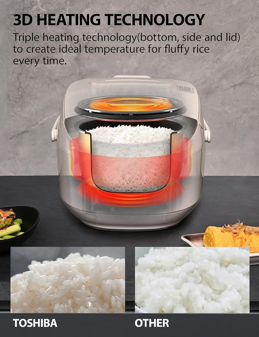 TOSHIBA Rice Cooker 6 Cup Uncooked – Japanese Rice Cooker with Fuzzy Logic Technology, 7 Cooking Functions, Digital Display, 2 Delay Timers and Auto Keep Warm, Non-Stick Inner Pot, White