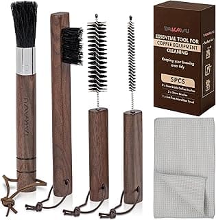 Takavu Coffee Grinder Cleaning Kit – 5pcs Boar Bristle Grinder Brush, Detail Scrub Brush, Steam Wand Brushes & Microfiber Towel for Espresso Machine Coffee Maker Pour Over