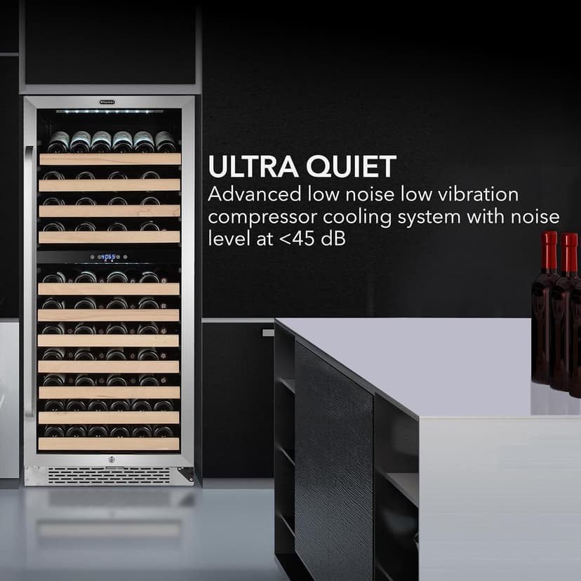 Whynter BWR-0922DZ 92 Wine Bottle Built-in or Freestanding Stainless Steel Dual Zone Compressor Large Capacity Refrigerator Rack for Open LED Display, Dark Grey-92 Grey