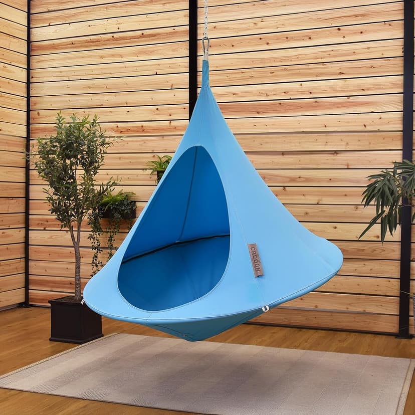 Single Cacoon Hanging Chair – Cozy Indoor/Outdoor Hammock with Polyester Canvas, 440 lb Capacity, Includes 18ft Rope & Carabiner (Turquoise)