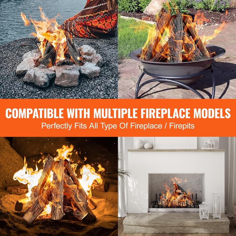 VEVOR 8 Pcs Oak Logs, Gas Fireplace Ceramic Logs for Fire Place, Heat-Resistant Wood Log Gas Realistic Logs, Stackable Wood Branches for Gas Fireplace, Firebowl Indoor or Outdoor
