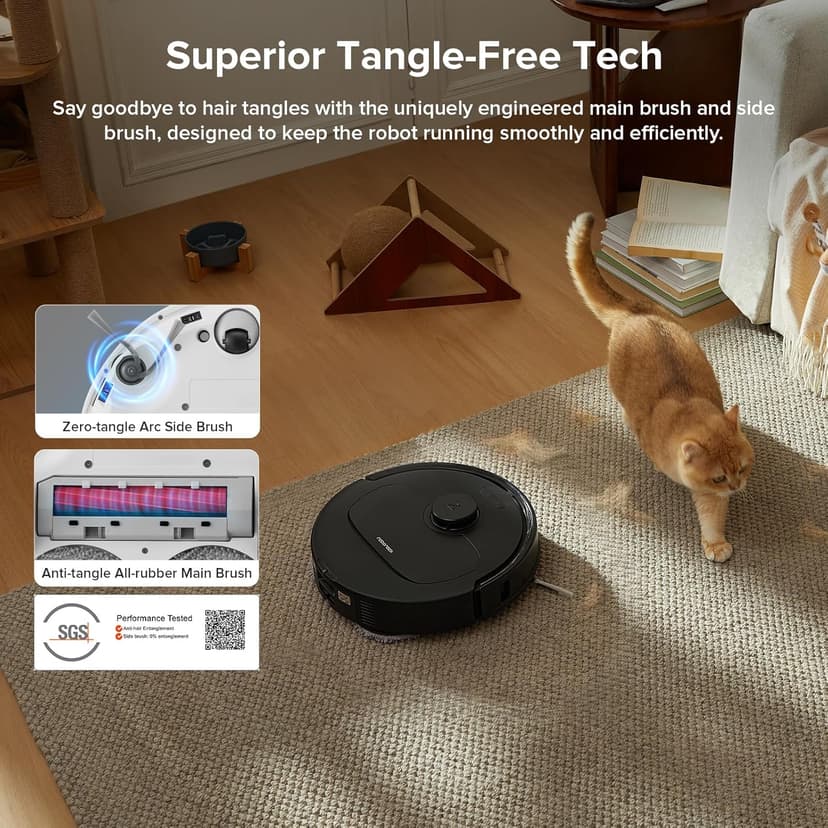 roborock Qrevo Series Robot Vacuum and Mop, 8000Pa Suction, Upgraded from Qrevo S, Anti-Tangle Brushes, Smart Obstacle Avoidance, Auto Mop Washing, All-in-One Dock, 200RPM Spinning Mops, Black(QV 35A)