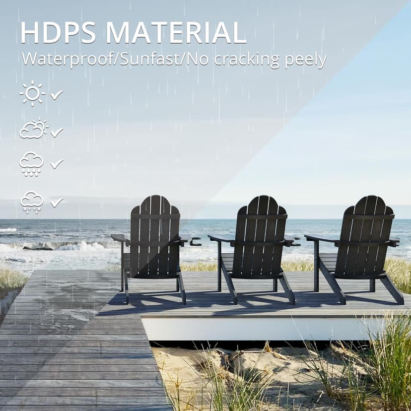 LUE BONA HDPS Adirondack Chairs Set of 4, Fire Pit Outdoor Chair Weather Resistant with Cup Holder, Modern Plastic Chair Plastic for Patio, Deck, Proch, Hotel, Resort, 350LBS, Black
