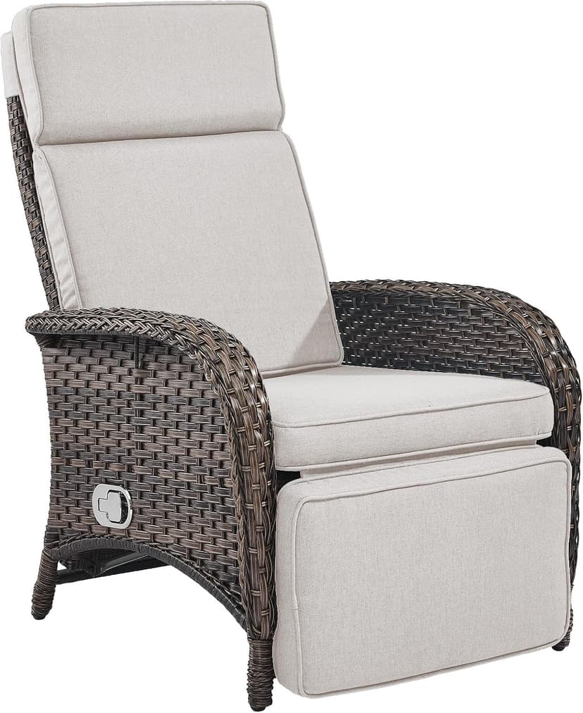 Versatile Outdoor Recliner Chair - Reclining Patio Chair with Adjustable Backrest and Footrest, All-Weather Wicker Chaise Lounge Chair Outdoor for Pool Deck Brown