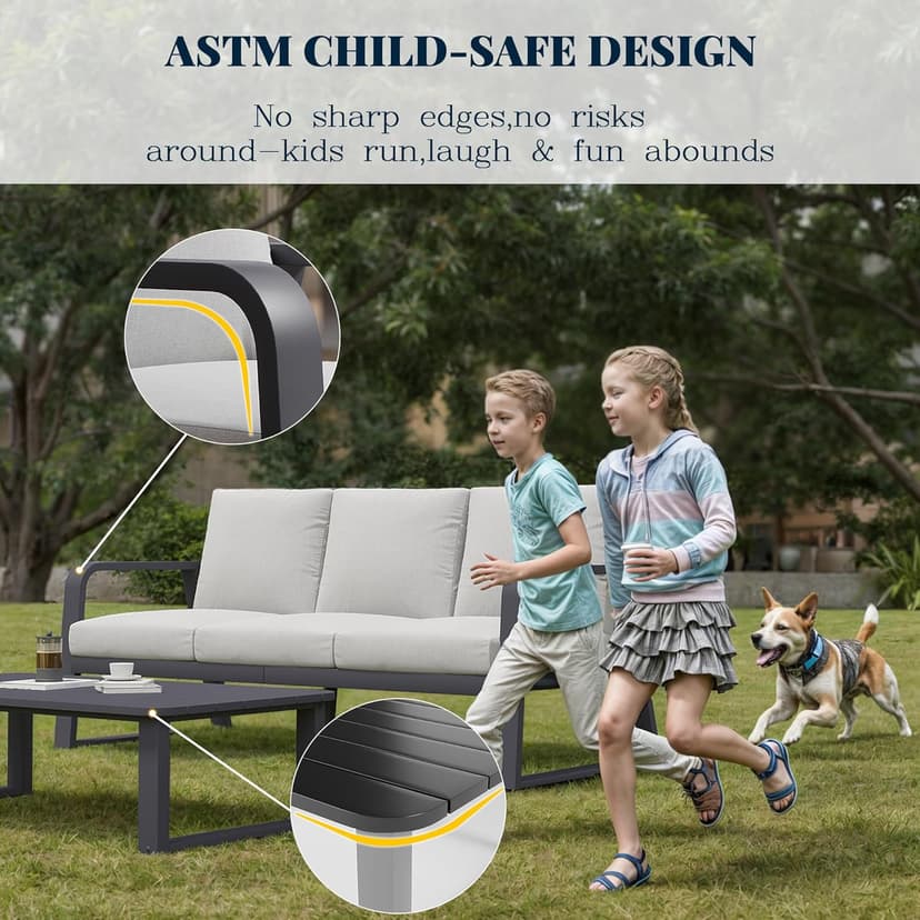 Outdoor Patio Furniture Set 4-Piece, Aluminum Swivel Rocking Chairs with All-Weather Cushions, Modern Patio Conversation Set for Deck, Porch, Garden (Dark Grey)