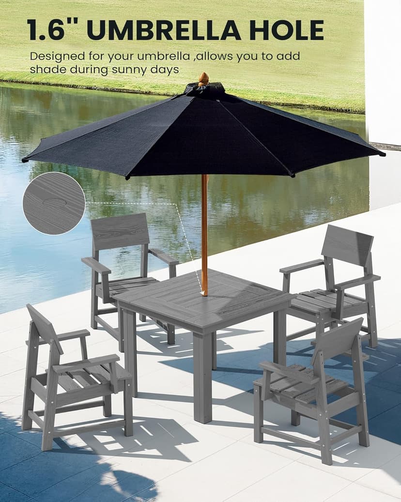 SERWALL HDPE Outdoor Dining Set, Patio Table and Chairs Set All Weather Patio Dining Set for 4, 5-Piece Patio Dining Furniture for Deck, Garden, Backyard, Gray