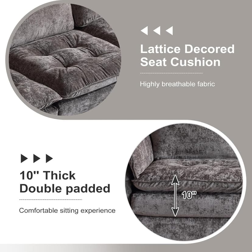 VINGLI 129'' Reversible Sectional Couches for Living Room,L-Shaped Couch Sofa Set with Chaise,Comfy Cloud Couches in Lattice Decored Seat Cushion with Double Pads, Grey
