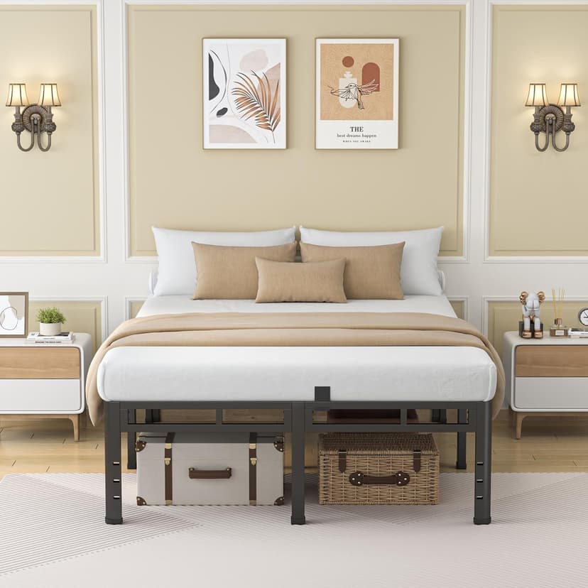 NKZ 24 Inch Full Size Bed Frame, Metal Bed Frame & Box Spring 2 in 1 Platform with Round Corner Legs, 4000Lbs Heavy Duty Metal Frame, Mattress Slide Stopper, Headboard Hole, Noise-Free, Easy Assembly