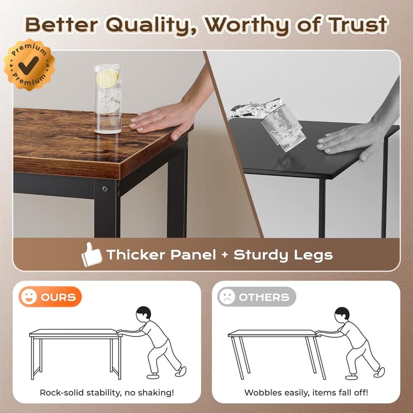 Huuger 55 x 24 inch Desk with Power Outlets & USB-C, Deeper & Thicker Desktop, Robust Metal Tubes, Computer Desk, Heavy Duty Office Desk, Work Gaming Desk for Home Office, Rustic Brown
