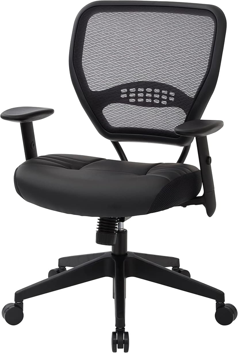 Space Seating Professional AirGrid Dark Back and Padded Black Eco Leather Seat, 2-to-1 Synchro Tilt Control, Adjustable Arms and Tilt Tension with Nylon Base Managers Chair