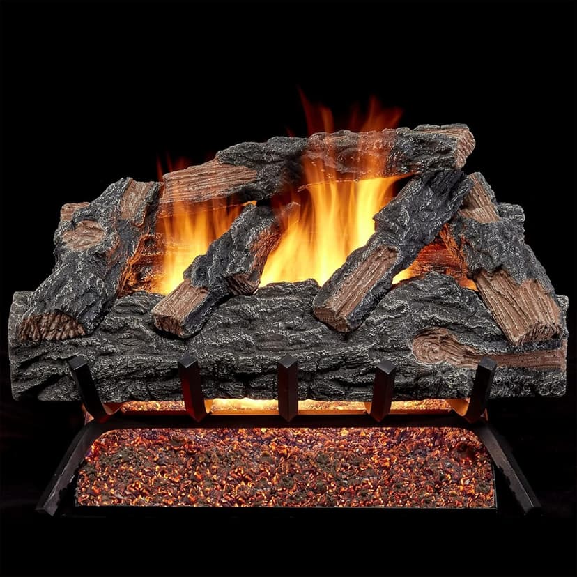 HearthSense MO24HVL Natural Gas Vented Fireplace Logs Set with Match Light, 55000 BTU, Heats up to 2000 Sq. Ft, Mountain Oak, 24 Inches