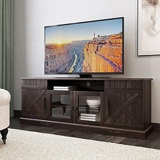 BELLEZE 65 Inch Modern Farmhouse Industrial Style Entertainment TV Stand for TVs Up to 70 Inches, Versatile Media Cabinet with Shelves and Storage - Veropeso (Espresso)