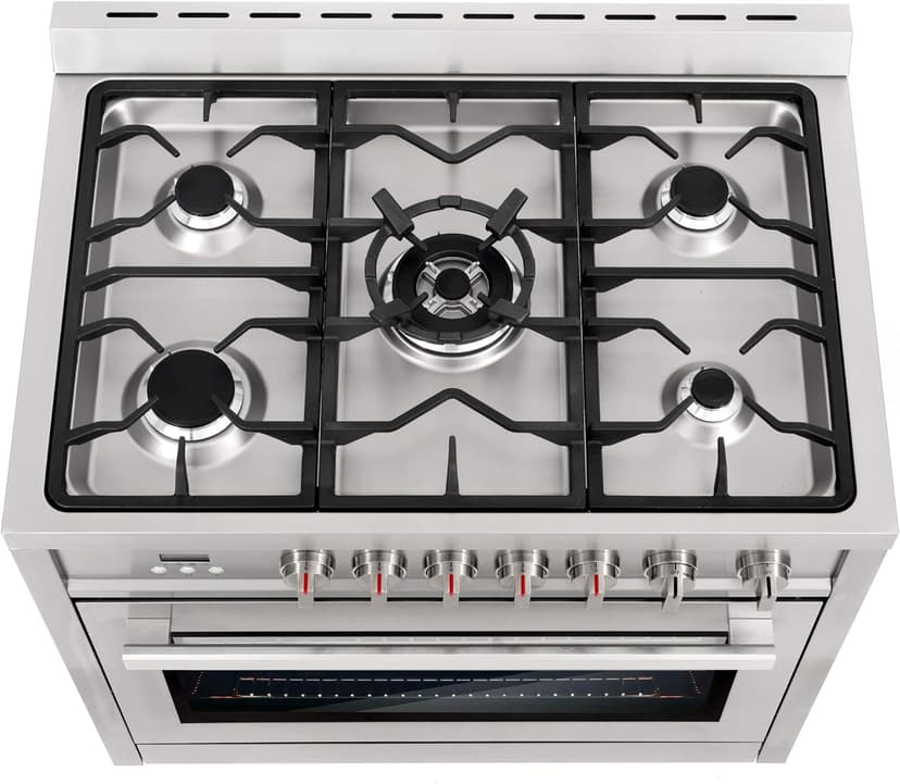 COSMO COS-965AGFC 36 in. Nebula Collection 3.8 cu. ft. Gas Range, 5 Burners, Rapid Convection Oven, Cast Iron Grates in Stainless Steel