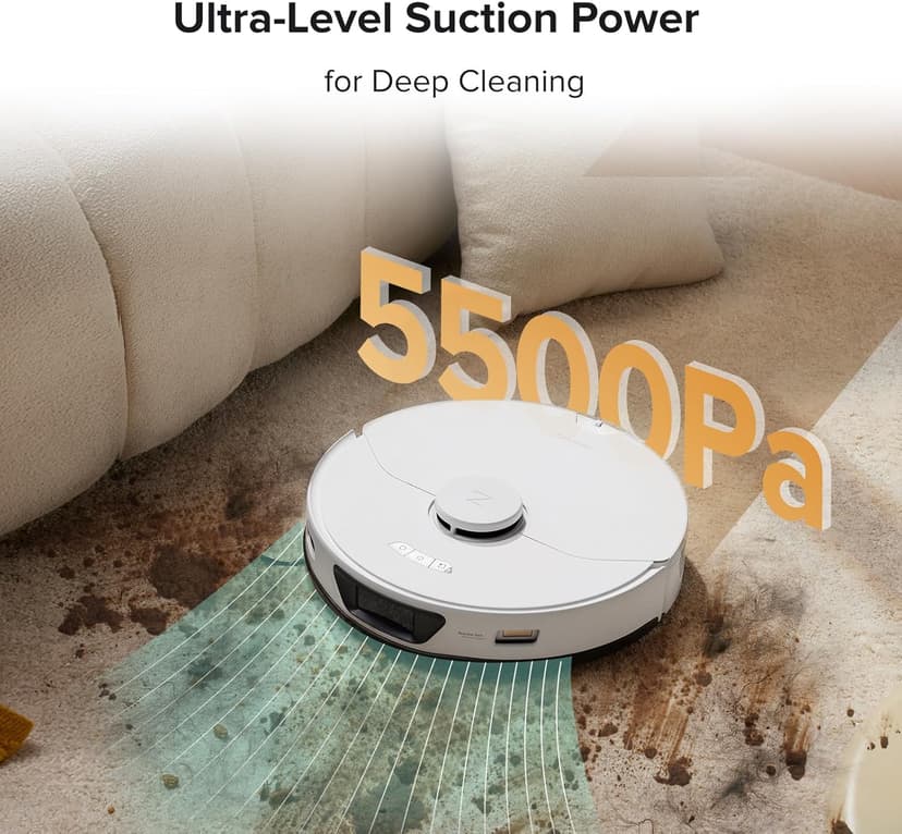 roborock S7 Max Ultra Robot Vacuum and Mop Combo, Auto Mop Drying and Washing, Self-Emptying and Refilling, 5500Pa Suction, Reactive Tech Obstacle Avoidance, White (RockDock Ultra Series)