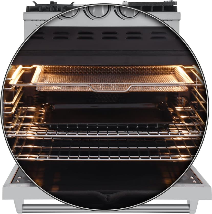 FORNO Lazio Dual Fuel 30″ Inch. Gas Range Electric Oven Freestanding 5 Sealed Burners 69,500 BTU Stove-Top Output, Electric Oven Includes Air Fryer and Griddle