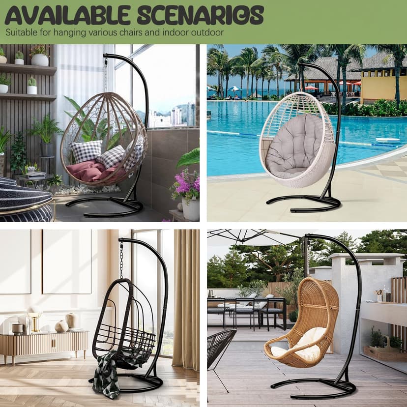 Hammock Stand Only Max 300lbs Hammock Chair Stand Only Heavy Duty Hanging Chair Stand 360 Degree Rotation Egg Chair Stand C Stand Frame for Egg Chair Indoor Outdoor Porch Swing