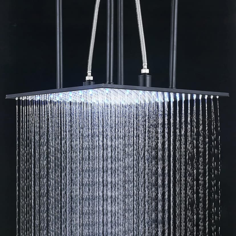 Shower Kits, Thermostatic Shower System LED 20"" Square Rainfall Shower Head System with Handheld Combo Set, Embedded Installation Black Shower Faucet Set Complete, (2 S?tt A)
