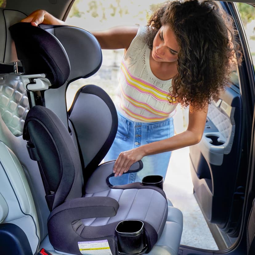 Safety 1st Grow and Go 2-in-1 Booster Car Seat with ComfortWings, Converts High-Back to Backless, 19" Wide, Fits 3 Across, Lightweight, Foldable, Easy-Clean, Cup Holders, 40-100 lbs, Black Sand