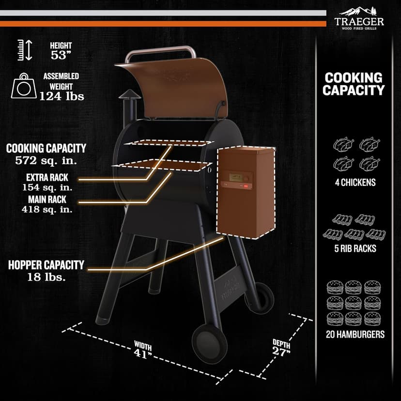 Traeger Grills Pro 575 Wood Pellet Smoker and Grill, WiFi and App Enabled Electric Smoker, 6-in-1 BBQ and Pellet Grill, 572 Square Inches of Grilling Area, 500 Degree Max Temperature, Bronze Finish