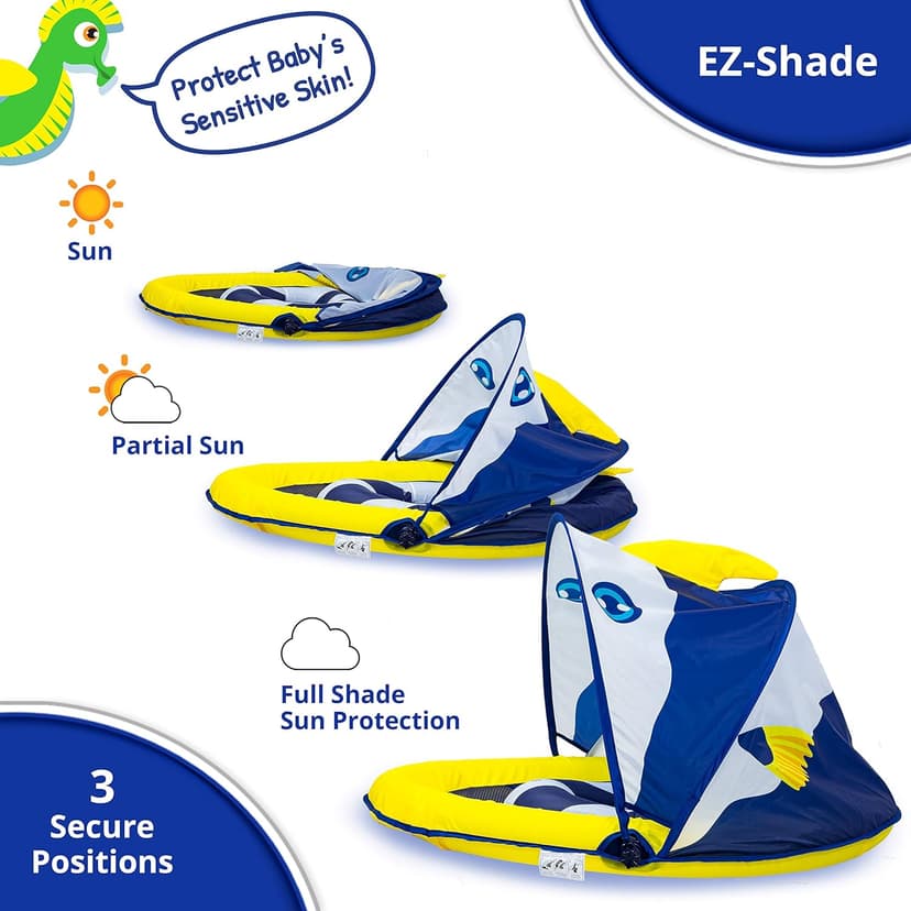 SwimSchool Infant Baby Pool Floats, Free Swimming, Super Buoyant – Ages 6-24 Months – Multiple Colors/Styles – Adjustable Canopies and Seats, Splash & Play Baby Floaties