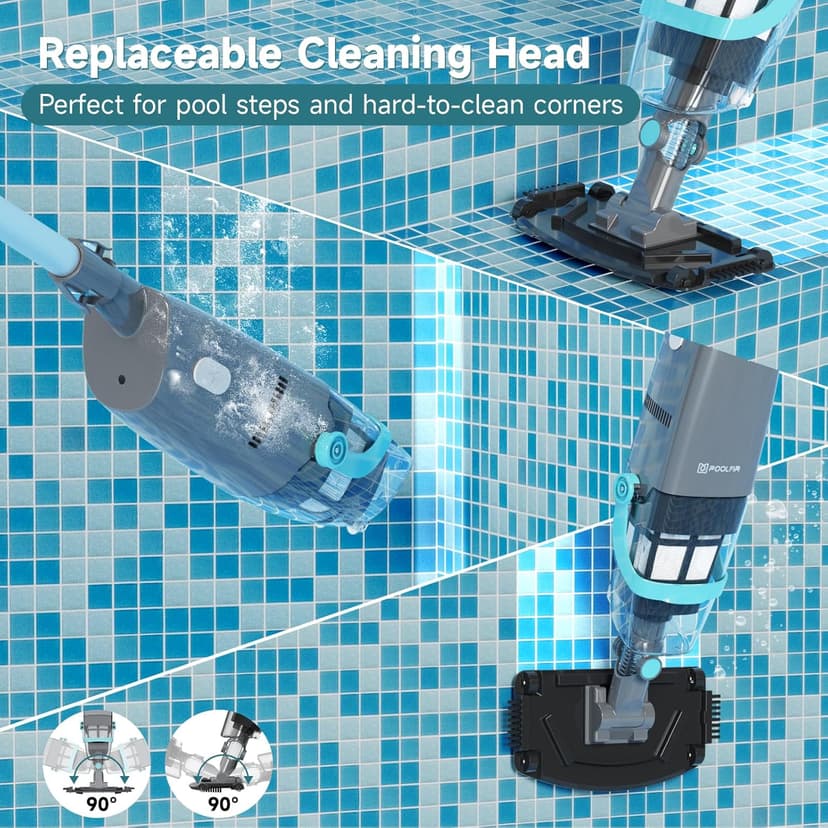 Cordless Handheld Pool Vacuum, Rechargeable Pool Cleaner with 16 Gal/Min Suction, 60 Min Runtime, Dual-Phase Cleaning System, Ideal for Above Ground Pools, Spas, Hot Tubs, Teal (2025 Version)
