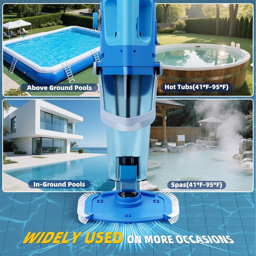 Cordless Pool Vacuum with Telescopic Pole, 26.5 gallons/min Powerful Suction, Handheld Rechargeable Swimming Pool Cleaner with 1H Running Time, Pool Vacuum for Above/In Ground Pools, Spas, Hot Tubs