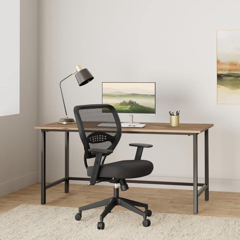 Space Seating 55 Series Professional Dark Air Grid Back Adjustable Office Desk Chair with Built-in Lumbar Support, Black Mesh