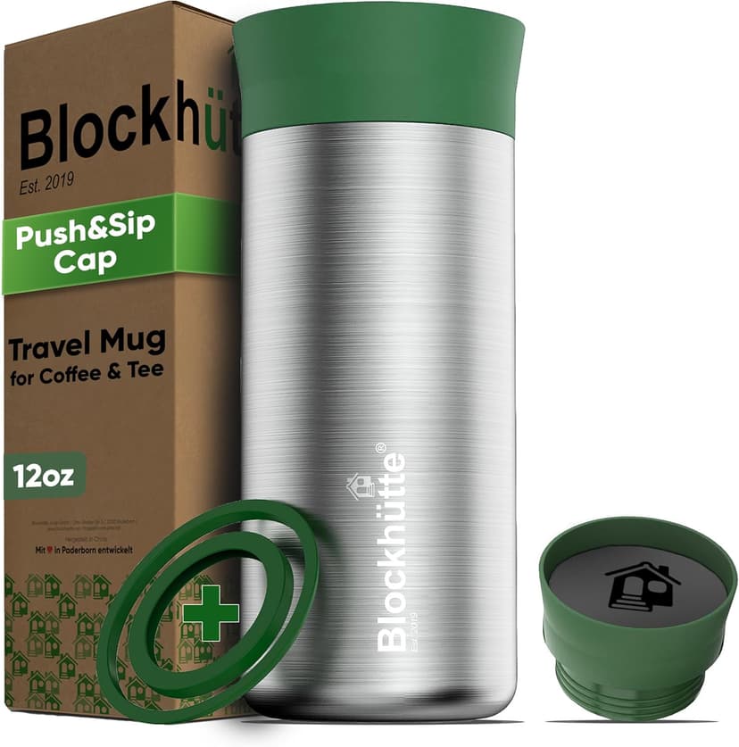Blockhütte Coffee Cup Insulated Stainless Steel, Tea Tumbler 12oz modern and slim, Insulated Coffee Cup 8h Hot, Travel Tea Mug Spill Proof, Leak Proof Thermal Travel Tumbler