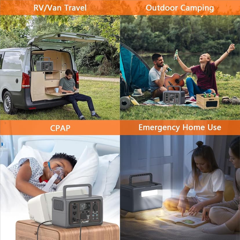 ALLWEI LiFePO4 Portable Power Station 500W(Peak 1000W), 512Wh Solar Generator with UPS Function, 2.5Hrs Fast Charge, 160000mAh Home Battery Backup for CPAP Outdoor RV/Van Camping Emergency