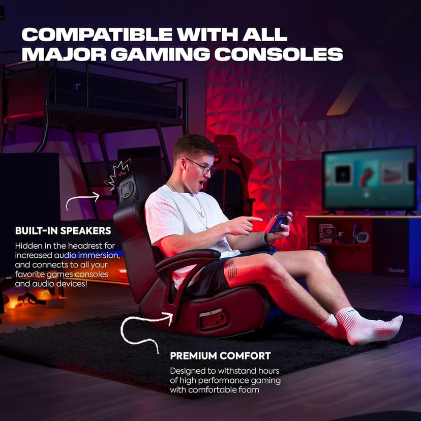 X Rocker Video Gaming Floor Rocker Chair, Built-in Audio, College Dorm Essentials for Guys and Girls, Gamers, Bedroom, Dorm Room Essentials, Foldable