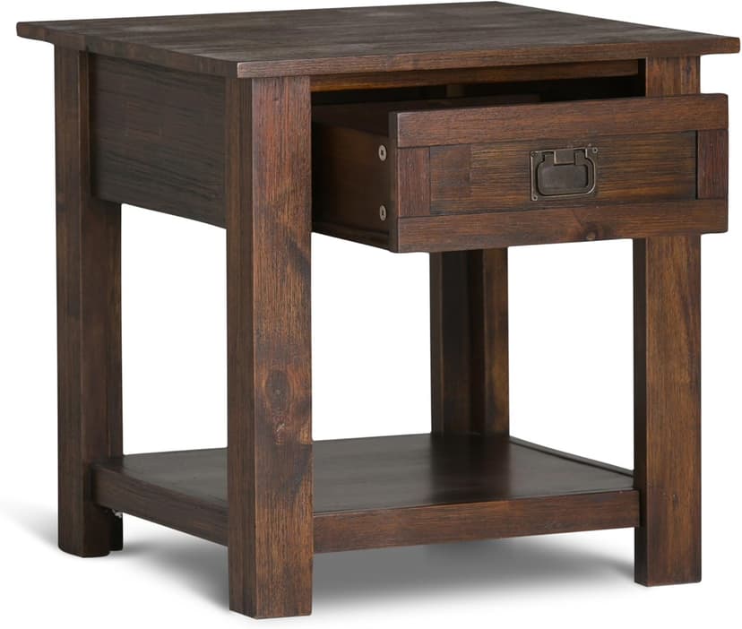 SIMPLIHOME Monroe SOLID ACACIA WOOD 22 inch Wide Square Rustic End Side Table in Distressed Charcoal Brown for the Living Room and Bedroom