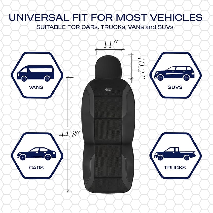 Skechers Memory Foam Leather Car Seat Covers, Air Cool Mesh Thick Seat Covers, Two Front car seat Protector, Airbag Compatible, Automotive Comfort Protection for Most Cars, Vans, Trucks, SUV (Black)