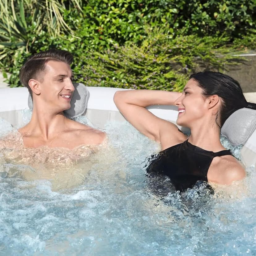 Bestway Coleman Hawaii AirJet Inflatable Hot Tub with EnergySense Cover, Blue + Bestway SaluSpa Spa Seat (4 Pack) + Bestway SaluSpa Pillows (2 Pack)