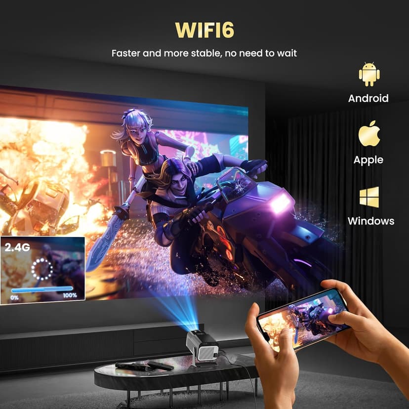 Smart Mini Projector with WiFi and Bluetooth,4k Portable Projector, 180° Rotating Adjustment with Android, Home Videoprojector with Auto Keystone Correction , Black