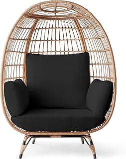 Best Choice Products Wicker Egg Chair, Oversized Indoor Outdoor Lounger for Patio, Backyard, Living Room w/ 4 Cushions, Steel Frame, 440lb Capacity - Black