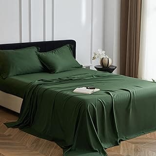 Simple&Opulence 100% Organic Viscose Derived from Bamboo Bed Sheet Set 4 Piece, Breathable Cooling Bedding Set with 15" Deep Pockets, Luxury Ultra Soft for Hot Sleepers (Dark Green,King)