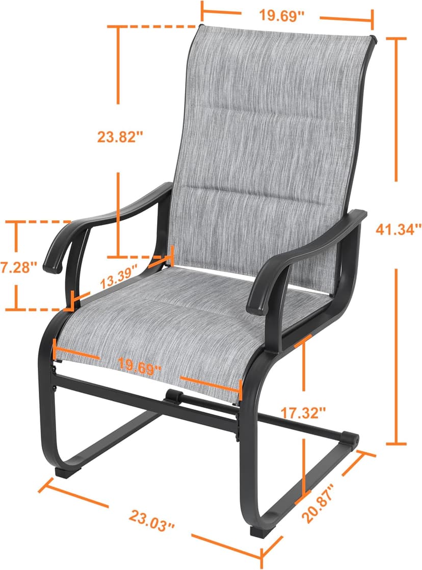 NUU GARDEN Patio Dining Chairs Set of 4, All Weather Outdoor Padded Textilene Patio Chairs, Breathable Spring Motion Textile High Back Outdoor Dining Chairs for Backyard, Lawn, Deck, Grey