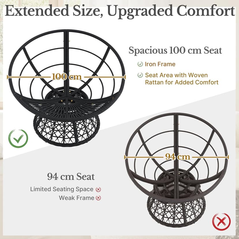 Yaheetech Indoor Papasan Chairs with Thick Tufted Cushions and Frame, Swivel Wicker Ergonomic Lounge Reading Chairs for Living Room/Bedroom, Beige