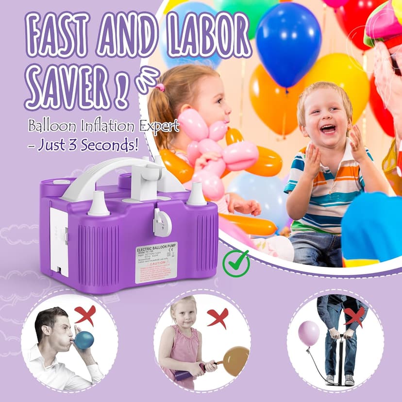 4-in-1 Electric Balloon Pump for All Balloons, Inflatables, and Sports Balls, Triple Inflating Ports for Latex Foil 260q Mylar Balloon, Inflator Deflator for Air Beds Pool Floats Yoga Balls