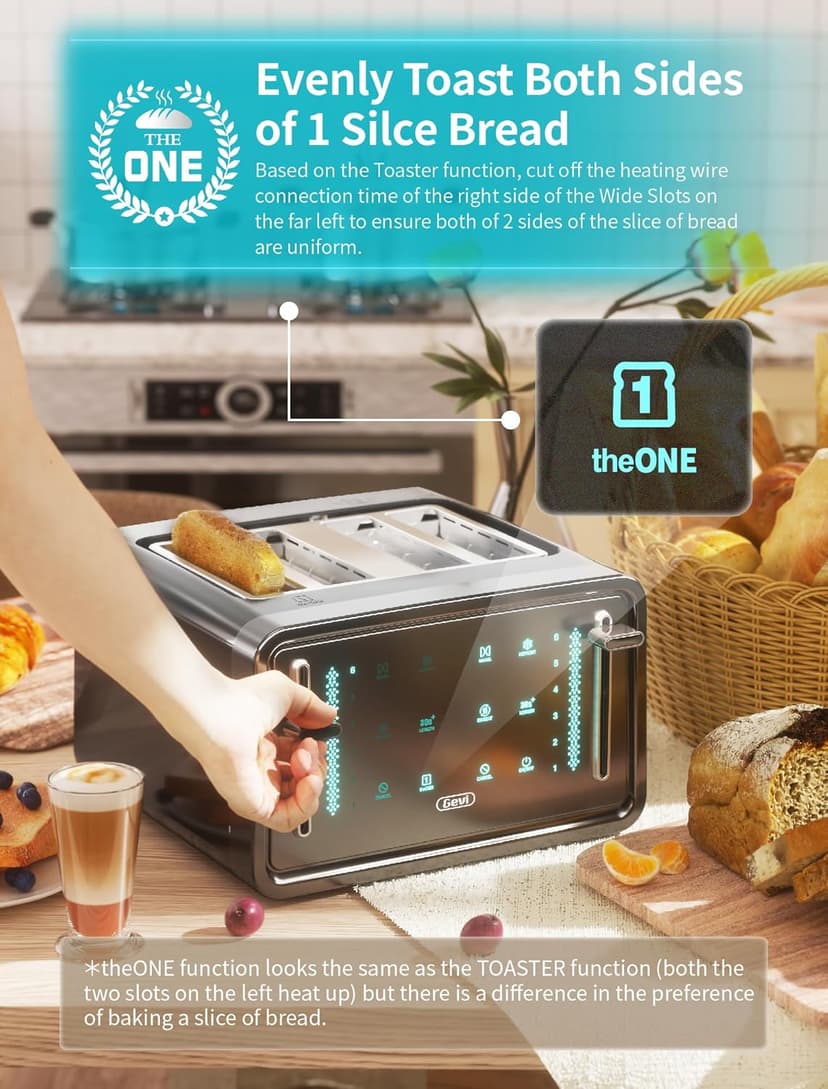 Gevi Toaster 4 Slice,Led Display Touchscreen Bagel Toaster with Dual Control Panels of Bagel/Reheat/Defrost/Cancel/Toasting One Slice/Longer Function,6 Shade Setting