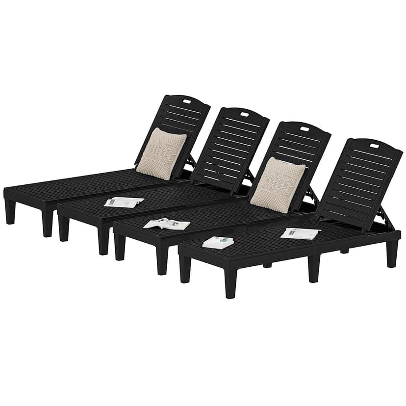 DWVO Outdoor Chaise Lounge, Pool Lounge Chair Set of 4 w/ 5-Level Backrest, Waterproof & Easy Assembly Patio Lounge Chair for Garden, Pool, and Beach (Black)