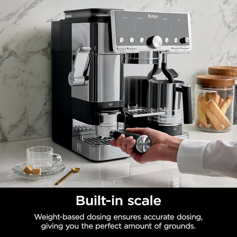 Ninja Luxe Café Pro Series, Espresso Machine, Drip Coffee, Cold Brew, Hot Water, Integrated Tamper, Built-in Grinder, Hands-Free Frother for Cappuccinos, Lattes, Americanos, Dairy or Non-Dairy, ES701