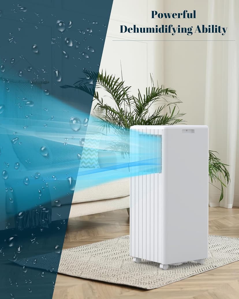 8,000 BTU Portable Air Conditioner for Indoor Rooms, 3-In-1 AC Unit for Bedroom 250-350 Sq.Ft, Dehumidifier, Fan, Sleep Mode, 24 Timer, Remote Control, Window Kits