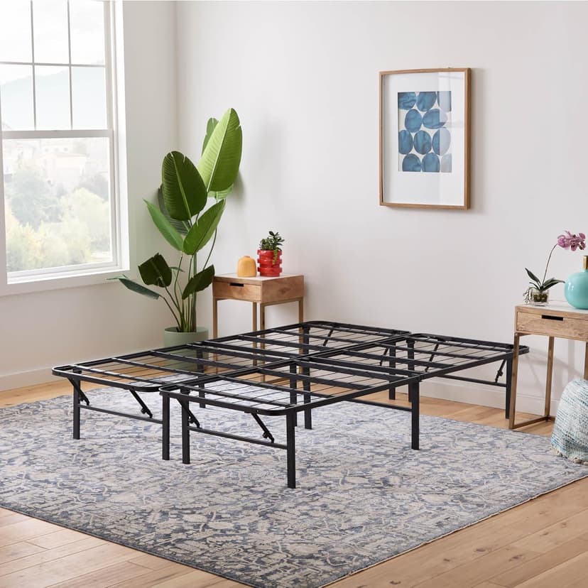 Linenspa Folding Metal Platform Bed Frame - No Box Spring Needed - Underbed Storage - Simple Tool Free Assembly - Mattress Foundation - 14" High - Traditional Design - Sturdy Steel - Full Size