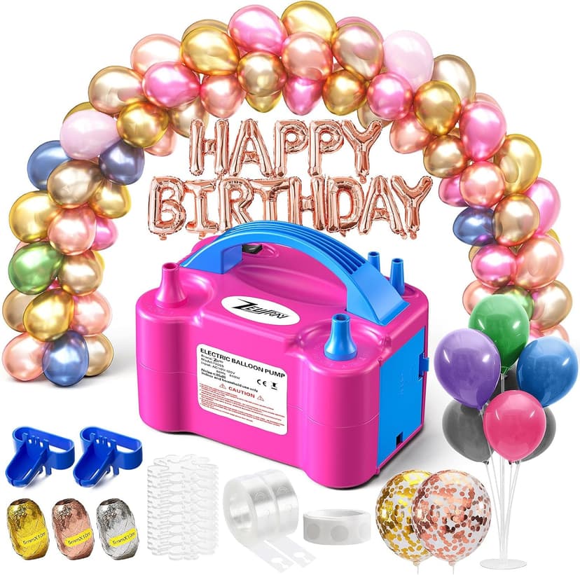 Portable Electric Balloon Pump - 110V 600W Dual Nozzle Balloon Inflator Pump with 113 Accessories（Including Balloon, Balloon Arch Kit, Balloon Blower Air Pump Machine Decorations for Party