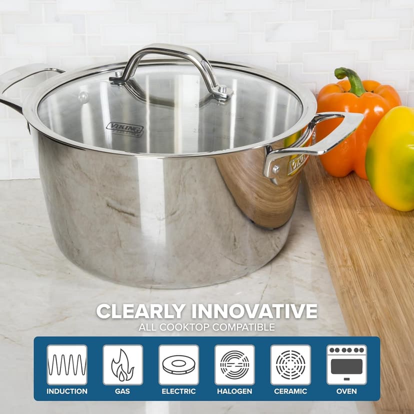 Viking Contemporary 3-Ply Stainless Steel 10 Piece Stainless Steel Kitchen Cookware, Silver
